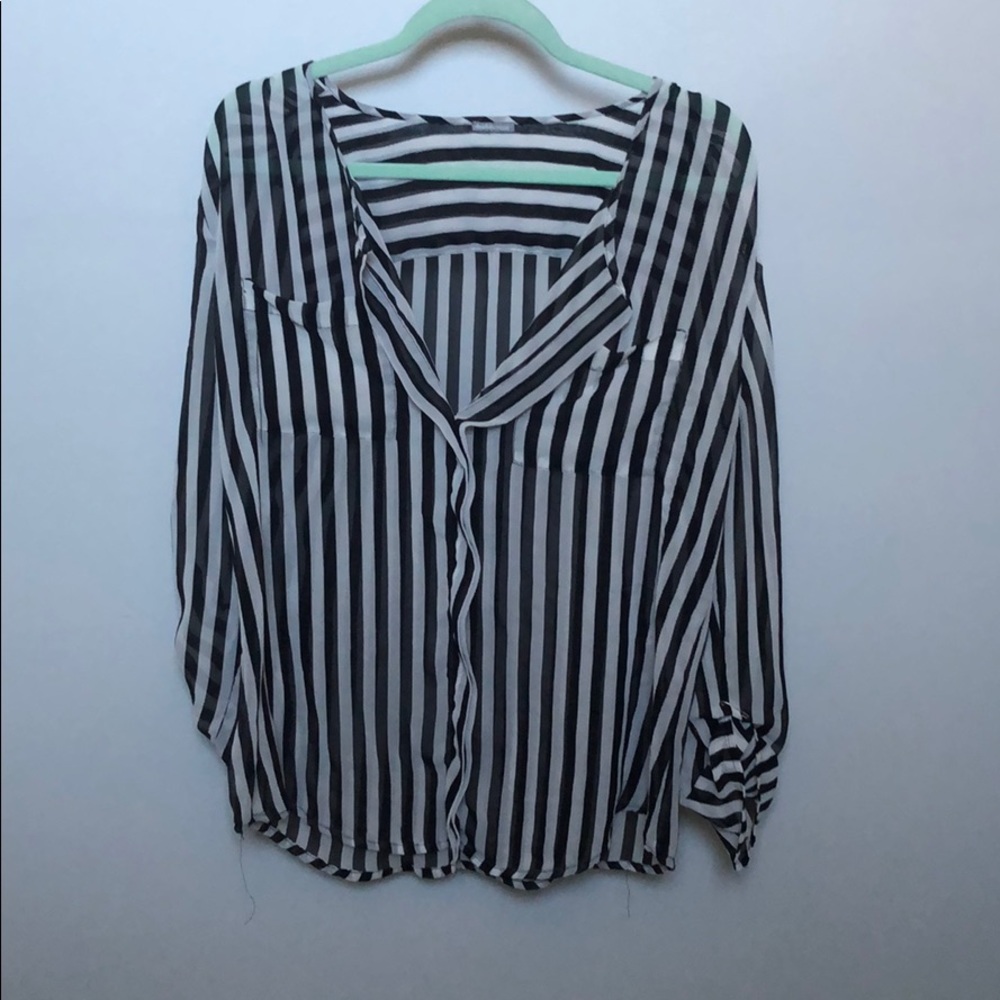 Striped Black And White Sheer Blouse